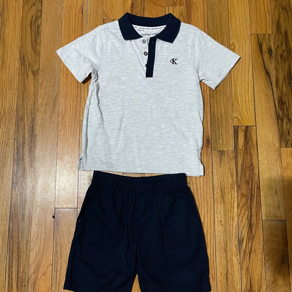 Calvin Klein Kids Light Gray Polo with Navy Accents